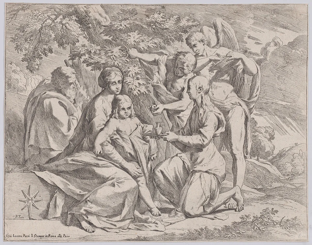 The Holy Family fed by Angels — Pietro Testa|Giovanni Giacomo De Rossi