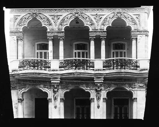 [Façade Detail of Balconied House with Baroque Ornament, Calle Reina, Havana]