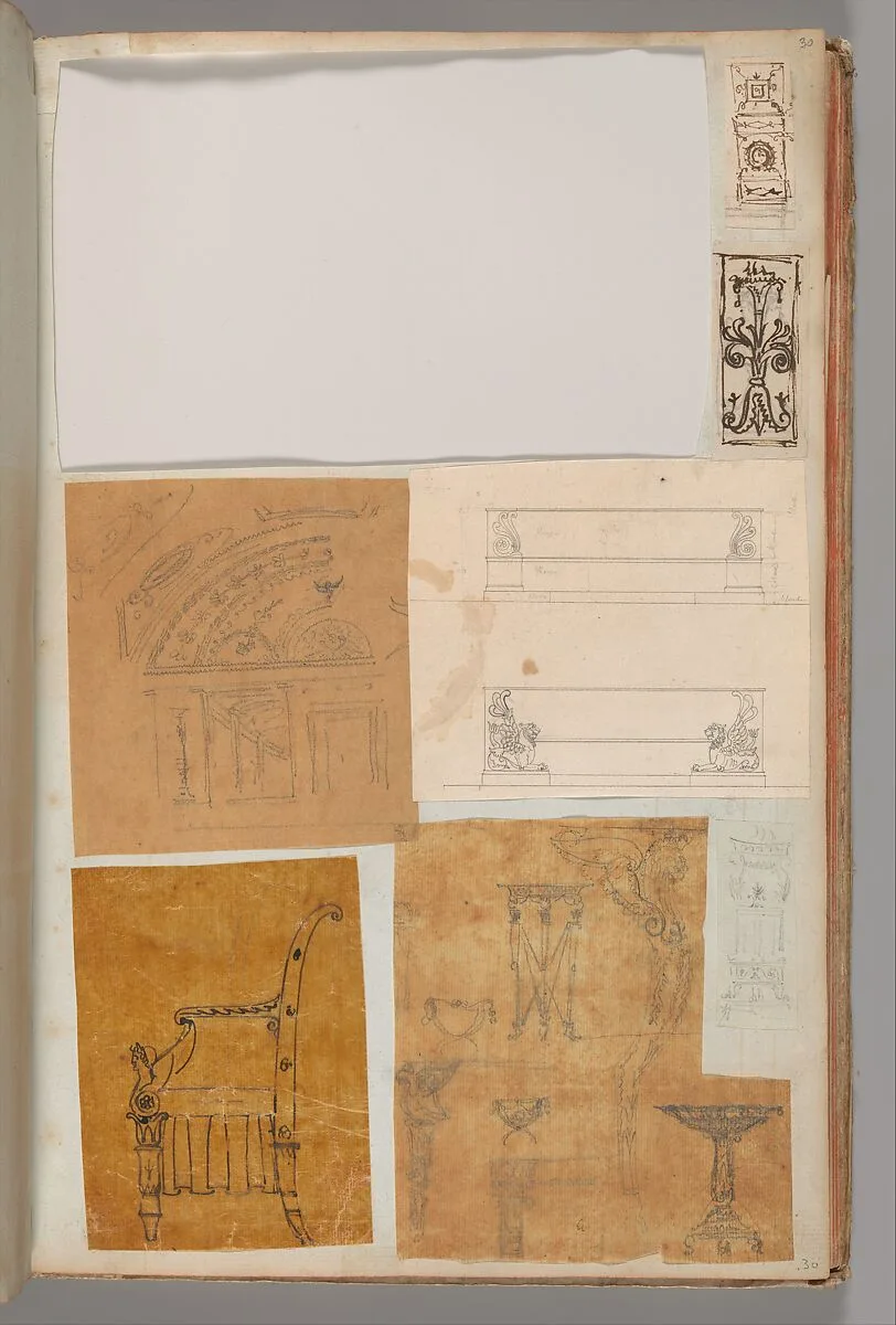 Page from a Scrapbook containing Drawings and Several Prints of Architecture, Interiors, Furniture and Other Objects — Pierre François Léonard Fontaine|Charles Percier