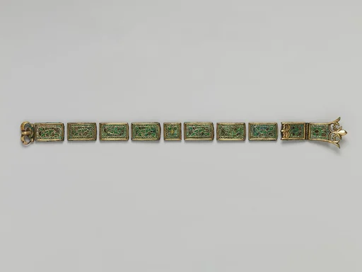 唐 鎏金青銅嵌寶带扣、带板|Belt buckle and decorative plaques