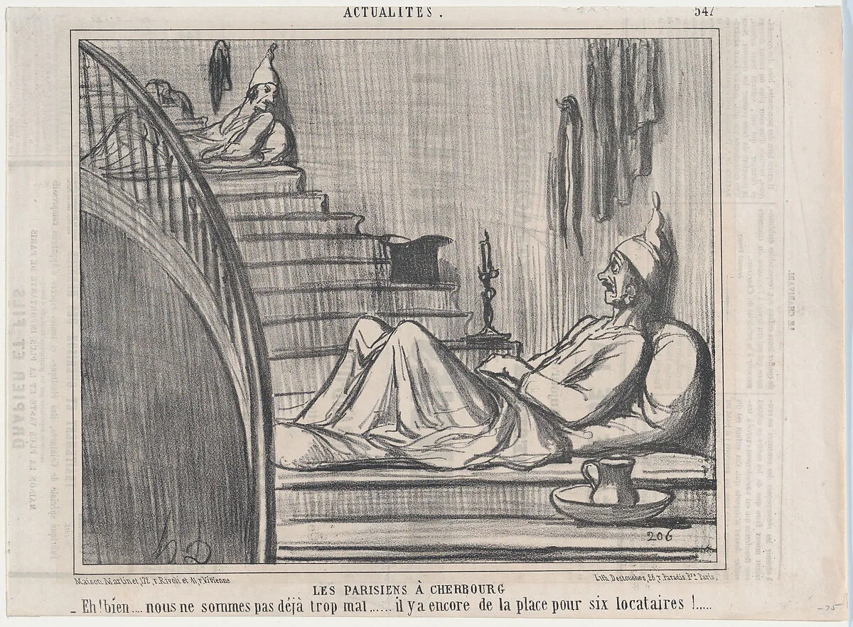 Les Parisiens à Cherbourg, from Actualités, published in Le Charivari, August 16-17, 1858 — Aaron Martinet|Honoré Daumier|Destouches