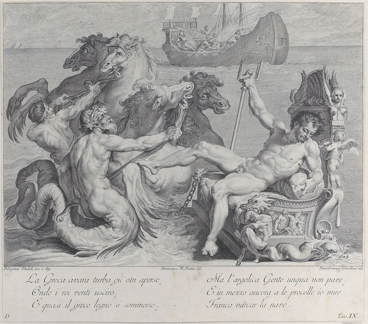 Plate 9: the Greeks opening the bag of wind, thinking there is gold inside, driving their vessel to the island of Circe — Bartolomeo Crivellari|Domenico Maria Fratta|Pellegrino Tibaldi|Giampietro Zanotti
