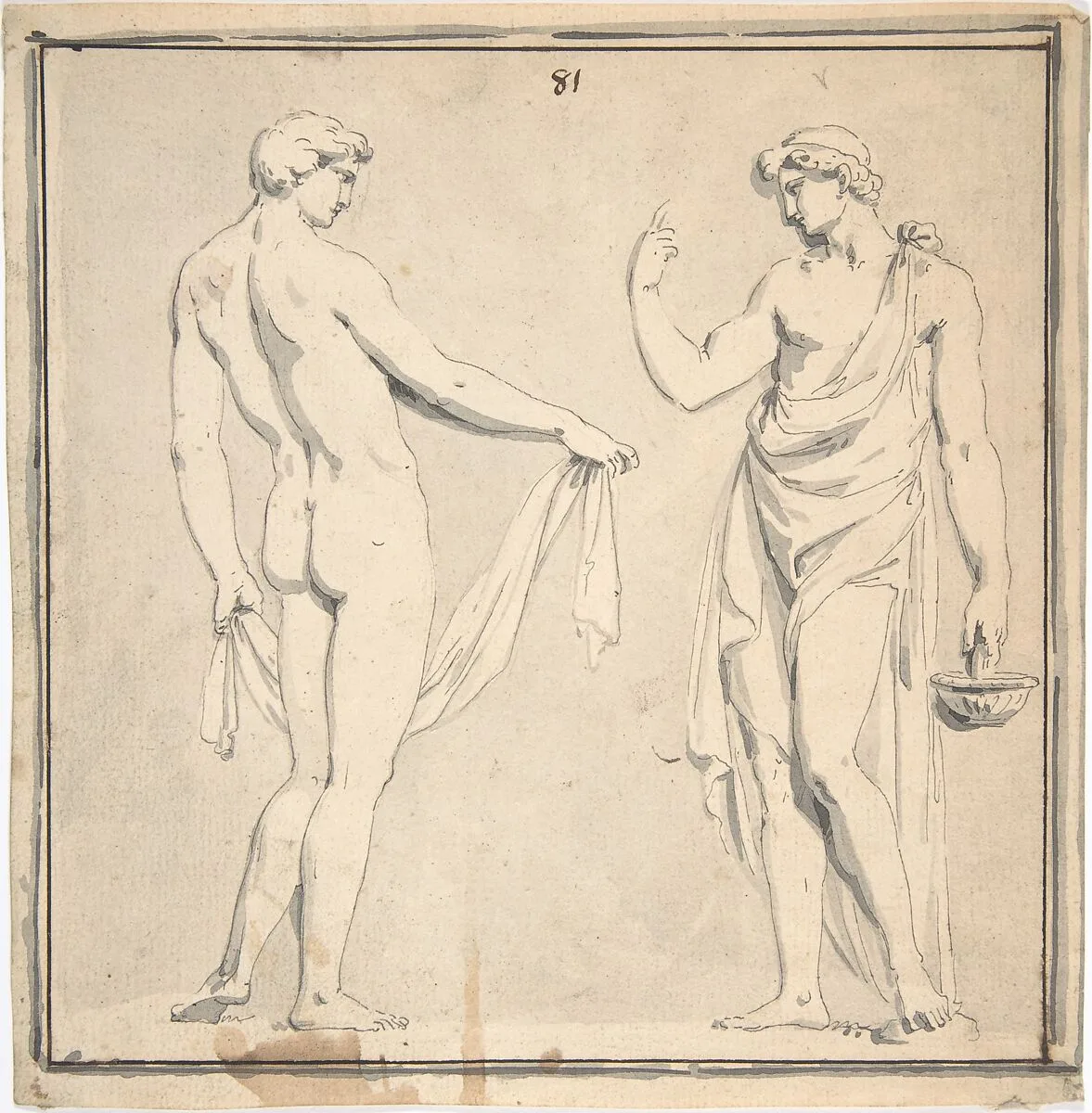 Two Male Figures, one holding a basket — Anonymous, French, 18th century