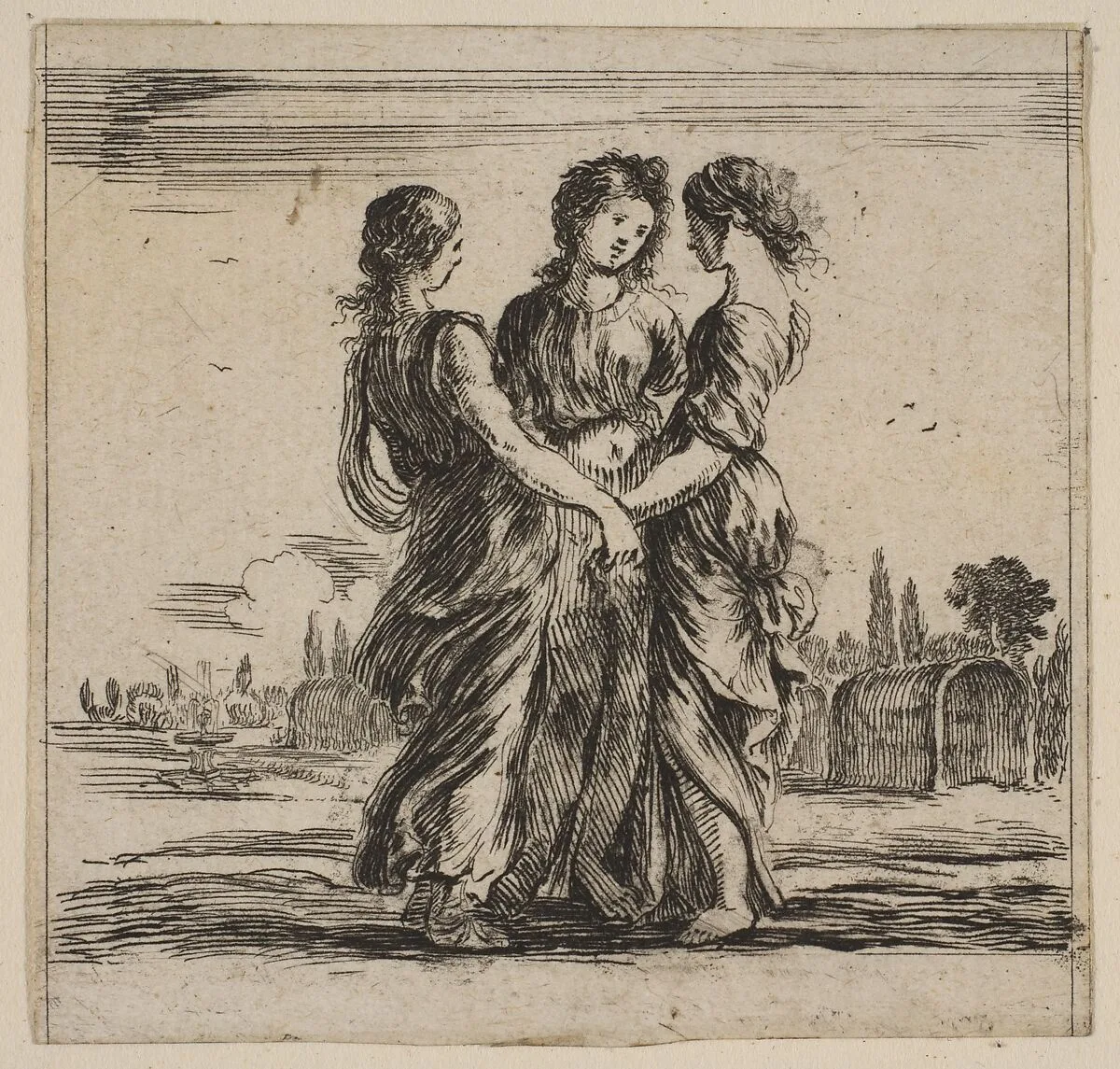 The three graces, from 'Game of Mythology' (Jeu de la Mythologie) — Stefano della Bella|Jean Desmarets de Saint-Sorlin|Henri Le Gras|Louis XIV, King of France|Cardinal Jules Mazarin