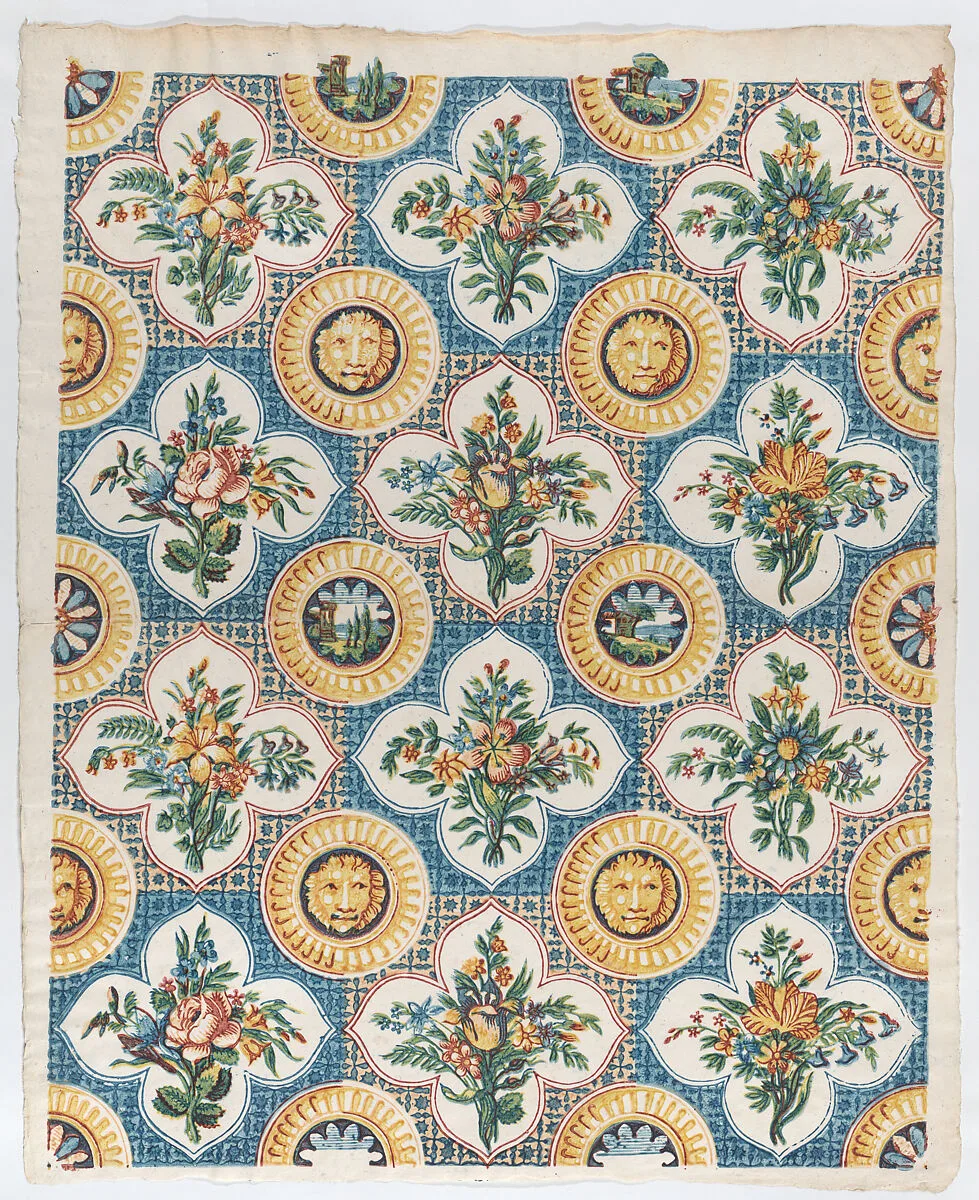 Sheet with pattern of bouquets and lion heads — Remondini Family|Anonymous