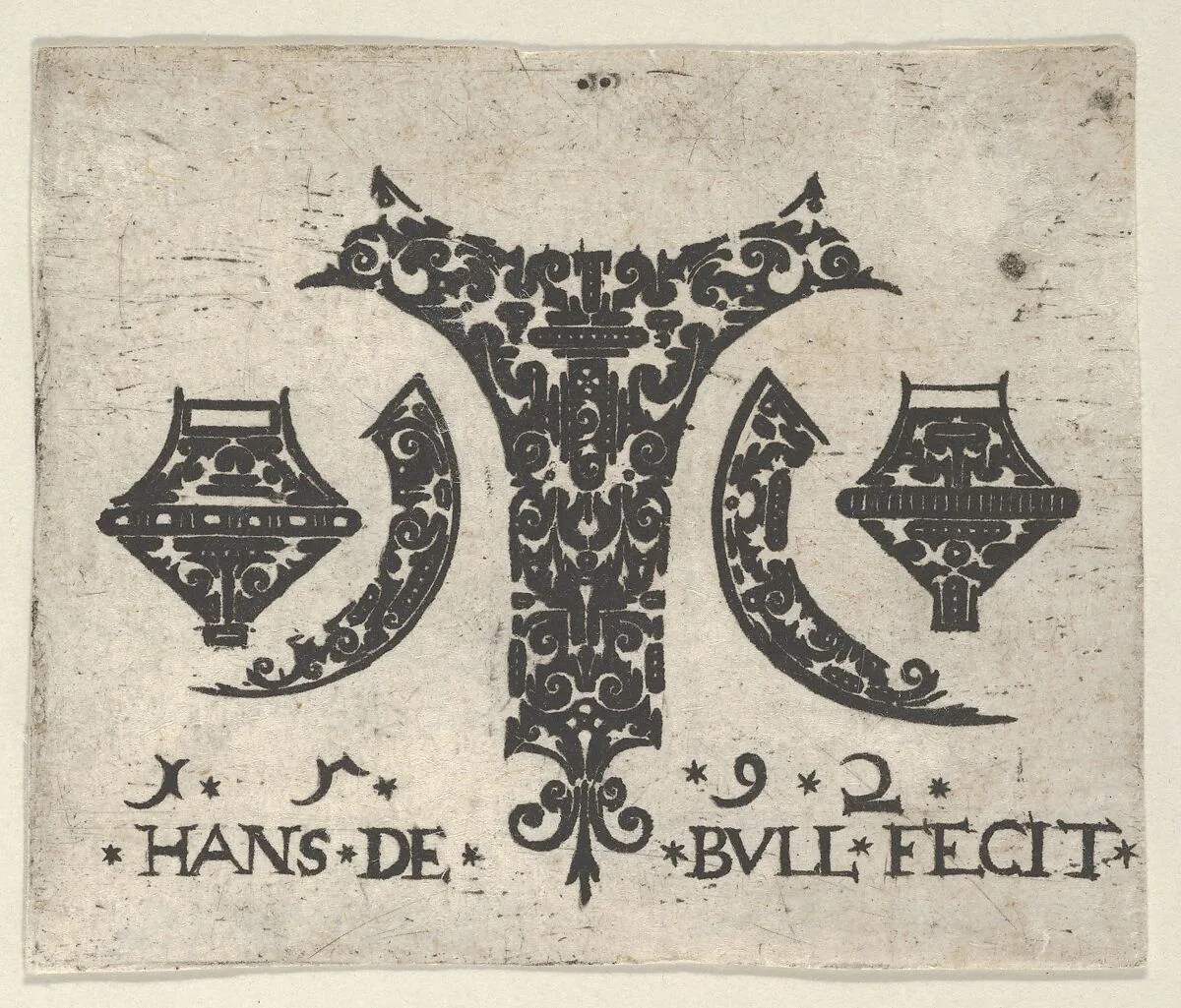 Blackwork Print with Design for a Ring Shoulder and Bezel Flanked by Pairs of Fillets — Hans de Bull