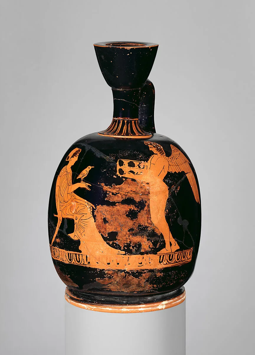 Terracotta squat lekythos (oil flask) — Washing Painter