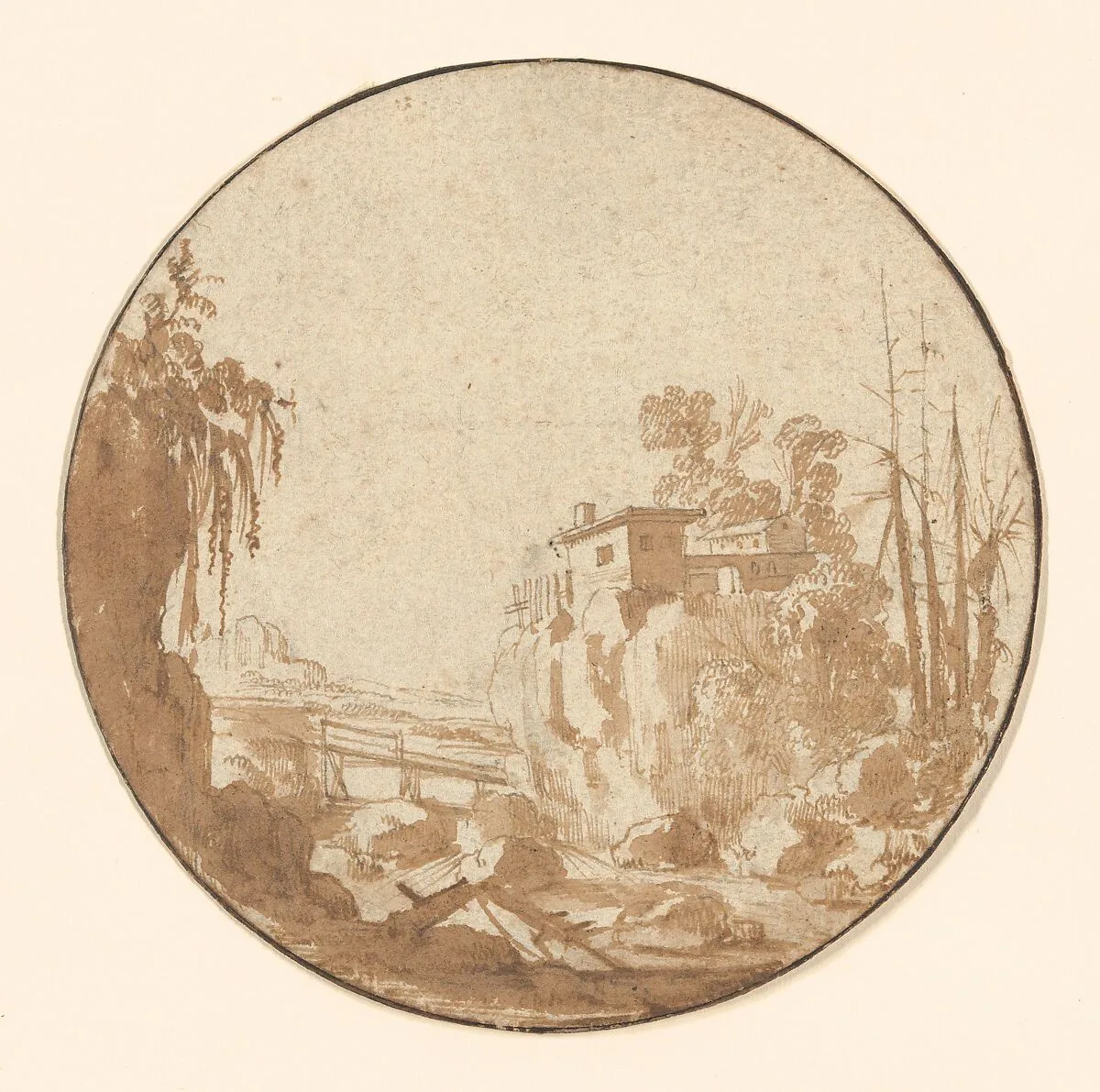 Rocky Landscape With a Bridge and a House — Charles Cornelisz. de Hooch