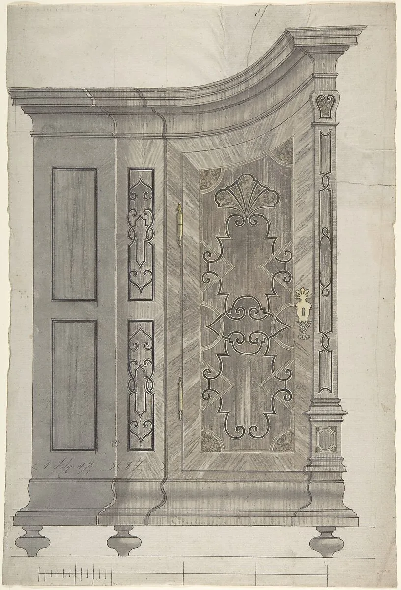 Design for a Concave Corner Cabinet (Possibly Part of a Larger Wall-Covering Unit) — Anonymous, German, 18th century