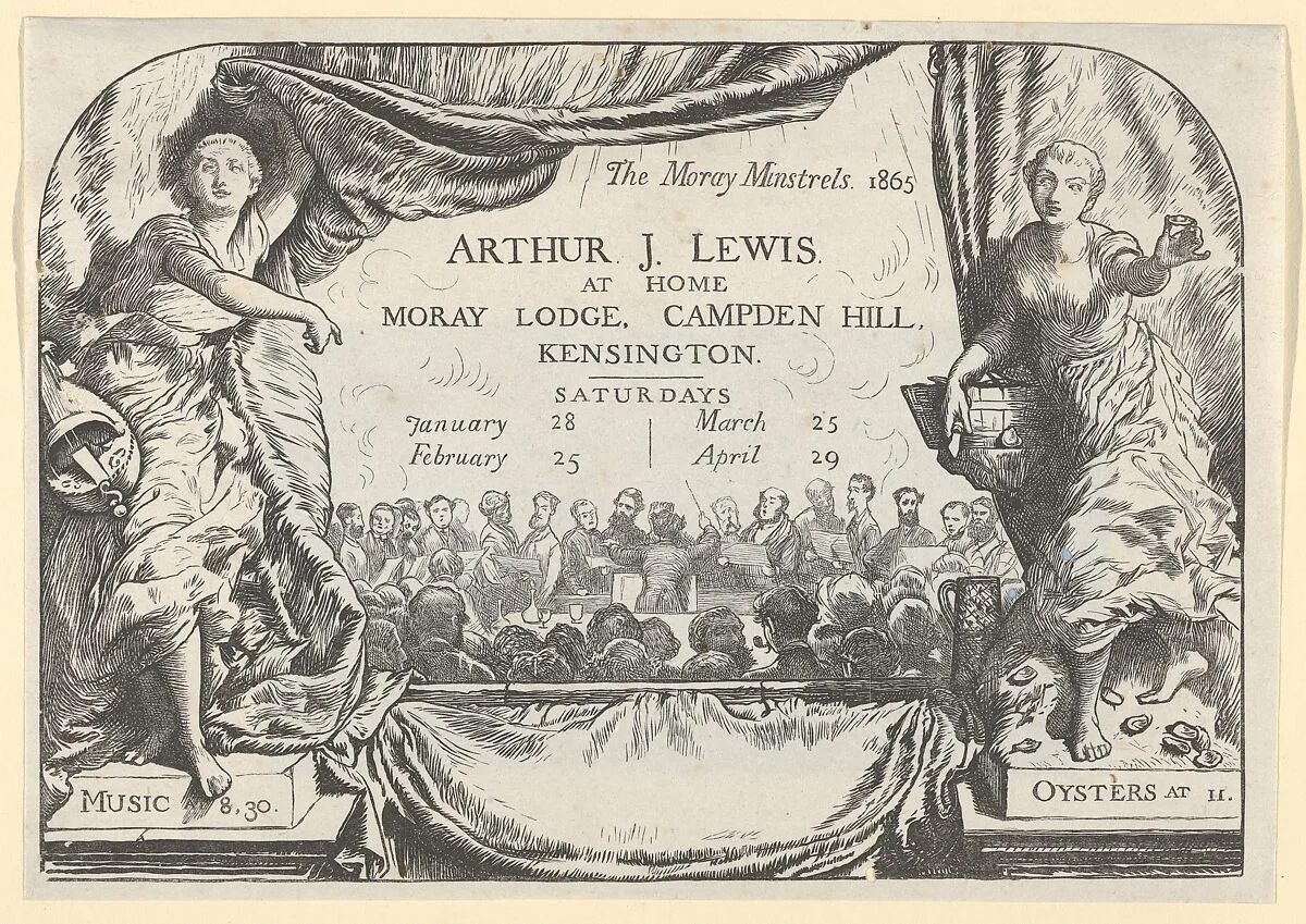 The Moray Minstrels (Invitation card of Arthur James Lewis) — William Harcourt Hooper|Frederick Walker|Arthur James Lewis