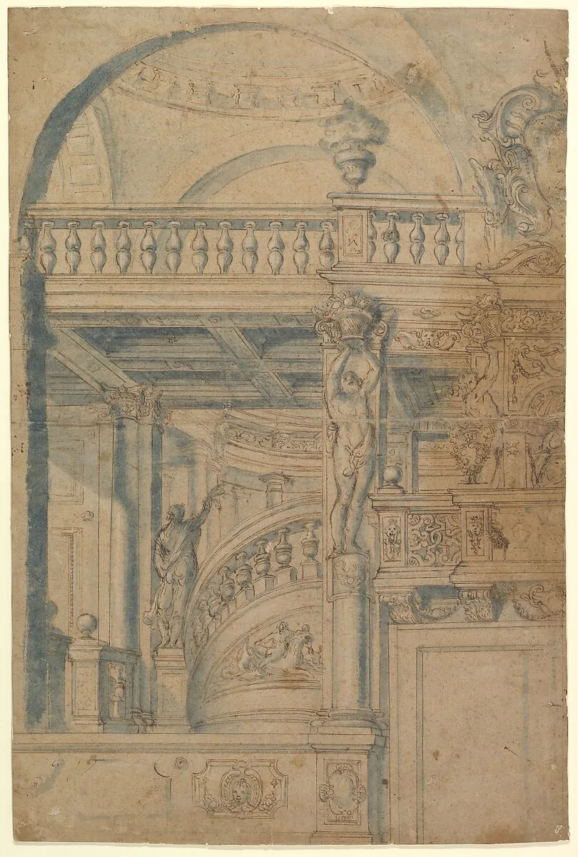 Elevation of a Stairway and Balustrade — Anonymous, Italian, 17th century