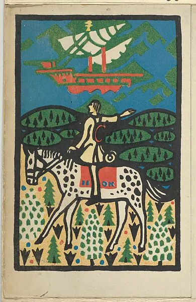 Rider in a Landscape with a Sailing Ship Behind — Oskar Kokoschka|Wiener Werkstätte