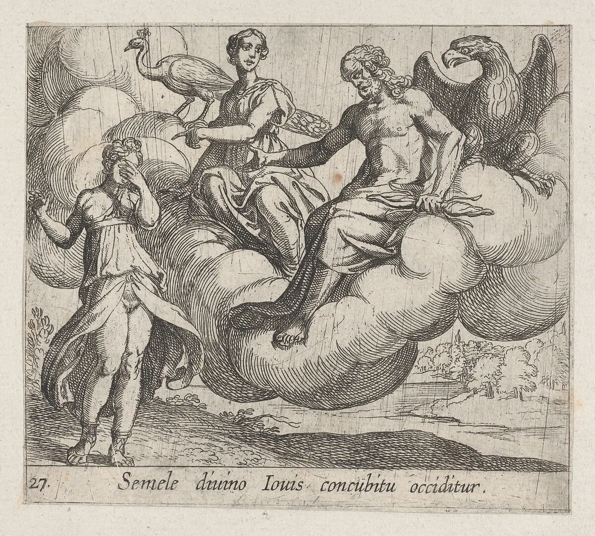 Plate 27: Semele's Wish (Semele divino Ious concubitu occiditur), from Ovid's 'Metamorphoses' — Antonio Tempesta