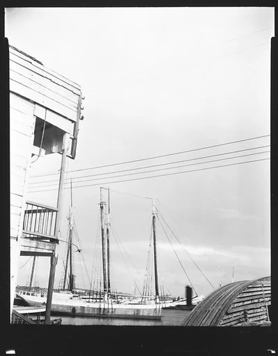 [Harbor Scene with Building Corner in Foreground, Cuba]