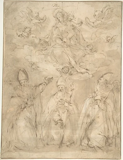 Virgin and Child Worshipped by Three Bishops