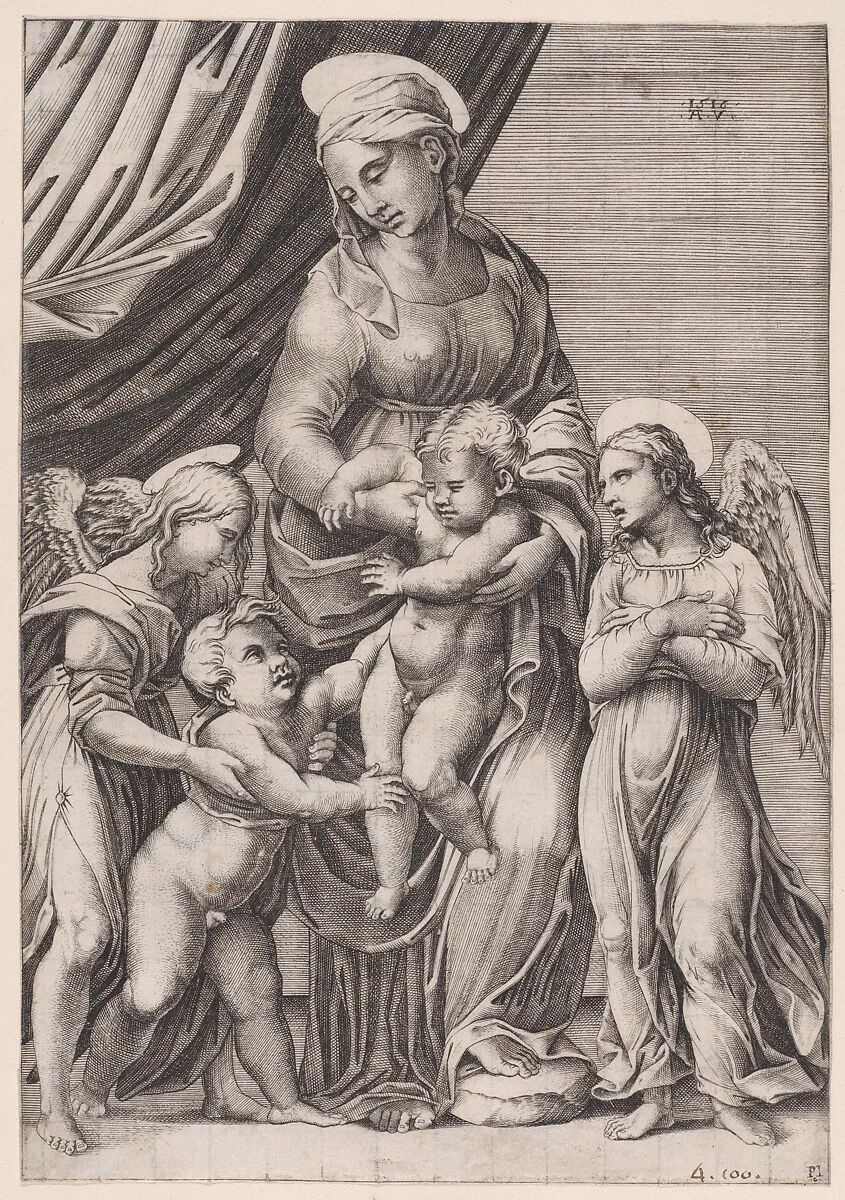 The Virgin, the Infant Christ, Infant Saint John, and Two Angels — Agostino Veneziano (Agostino dei Musi)
