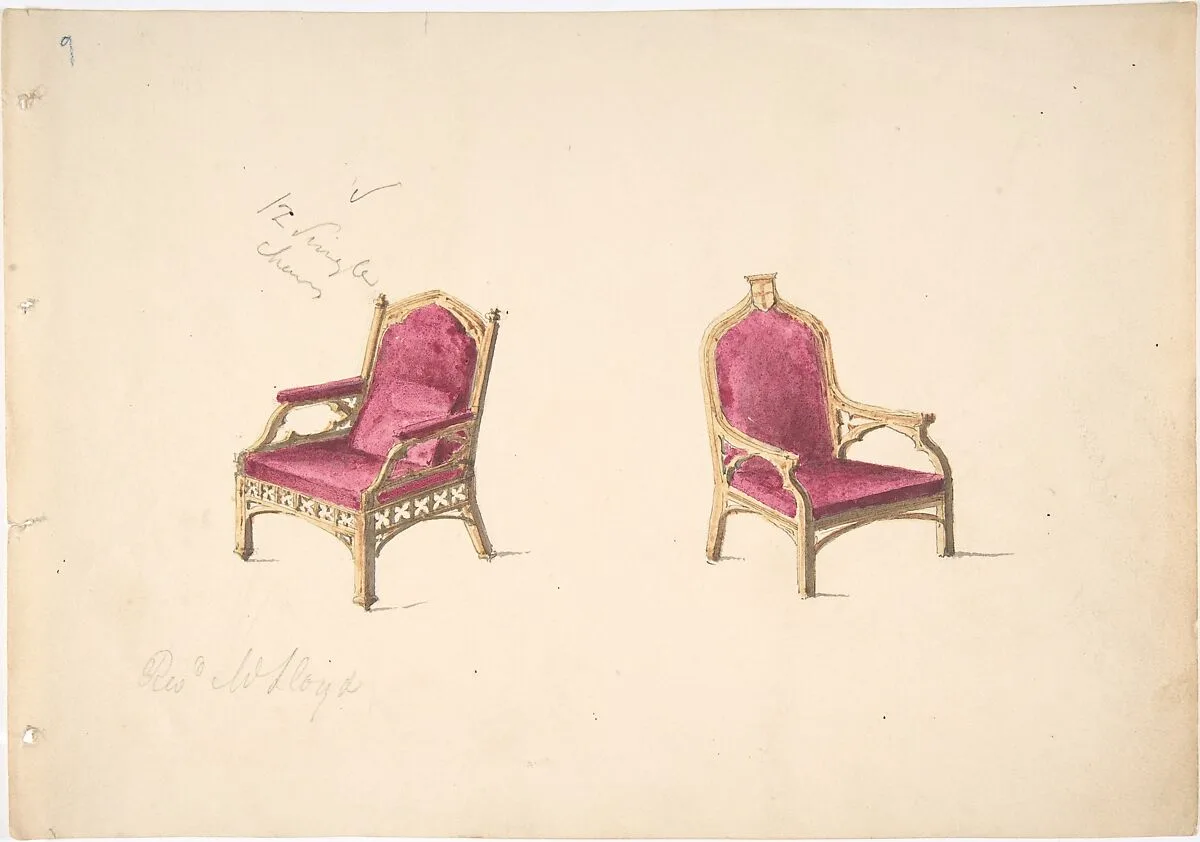 Design for Two Medieval Style Armchairs for "Rev. W. Lloyd" — Anonymous, British, 19th century