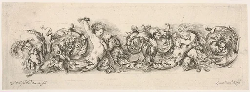 Design for a Frieze with Acanthus Scrolls and Playing Putti and Dogs, Plate 12 from: 'Decorative friezes and foliage' (Ornamenti di fregi e fogliami)