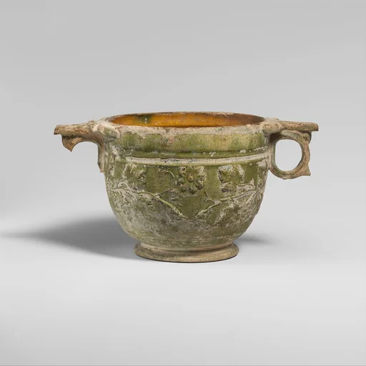 Terracotta lead-glazed scyphus (drinking cup)