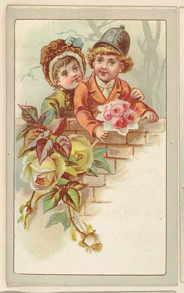 Two children at a brick wall, bakery card from the Picture Cards series (D63), issued by the Vienna Model Bakery — Vienna Model Bakery