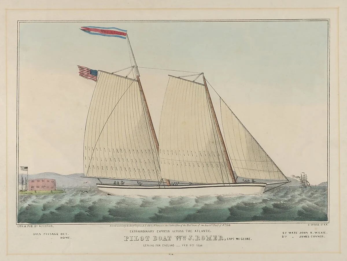 Extraordinary Express Across the Atlantic – Pilot Boat William J. Romer, Captain McGuire, Leaving for England February 9th, 1846 — Nathaniel Currier