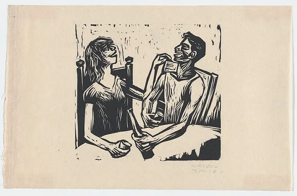 Two people drinking and laughing — Alfredo Zalce