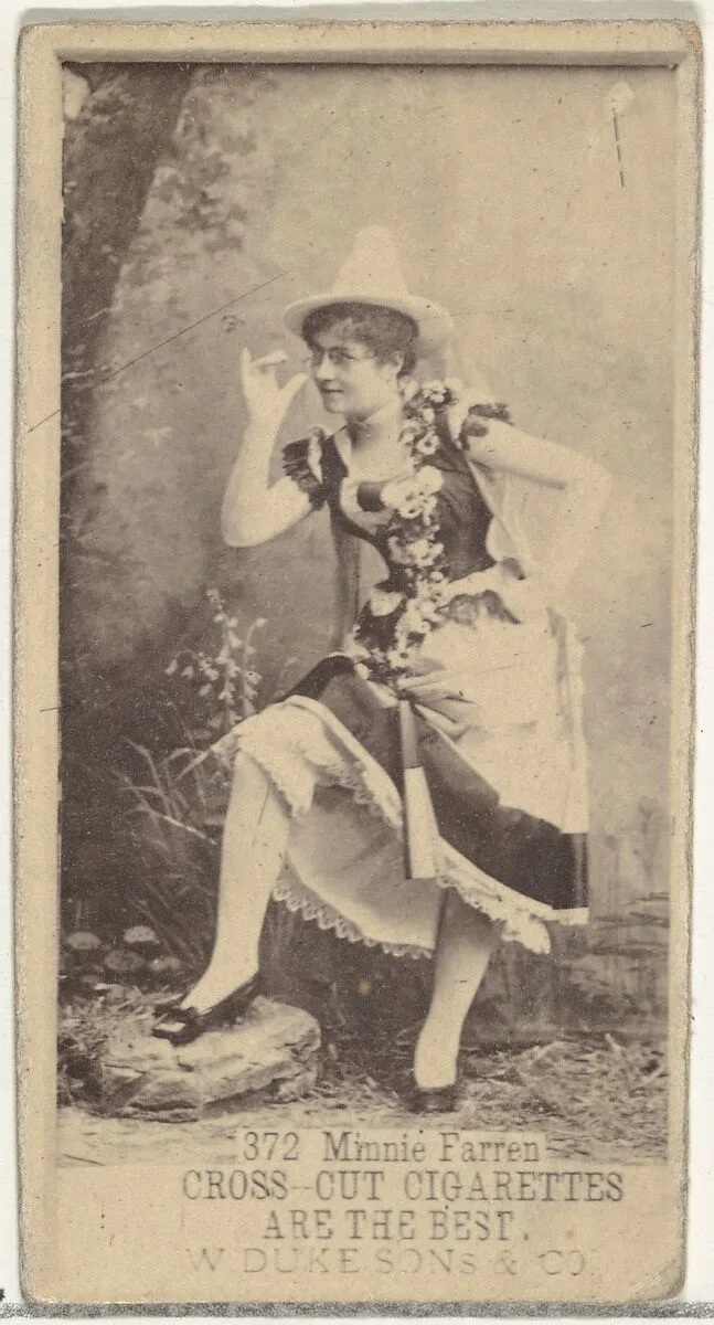 Card Number 372, Minnie Farren, from the Actors and Actresses series (N145-3) issued by Duke Sons & Co. to promote Cross Cut Cigarettes — W. Duke, Sons & Co.