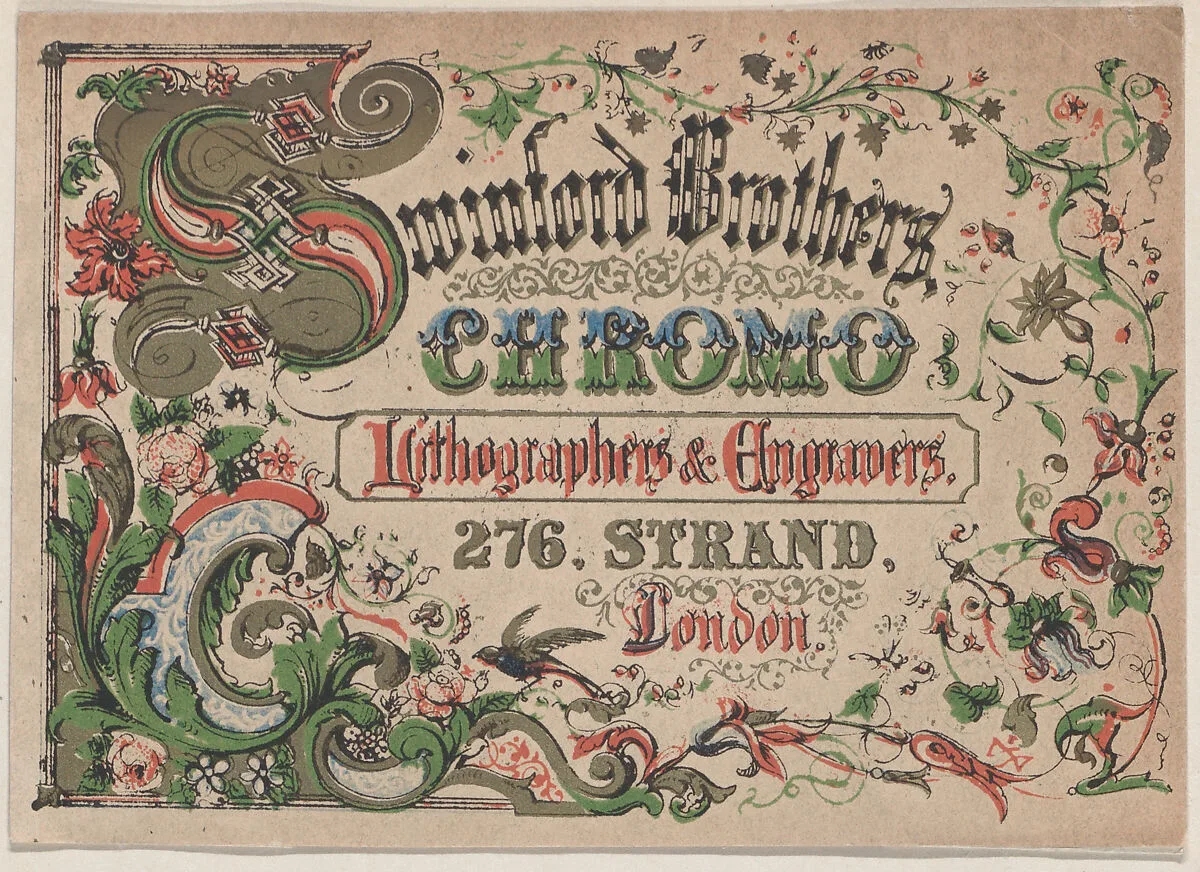 Trade Card for Swinford Brothers, Chromo Lithographers & Engravers — Anonymous, British, 19th century