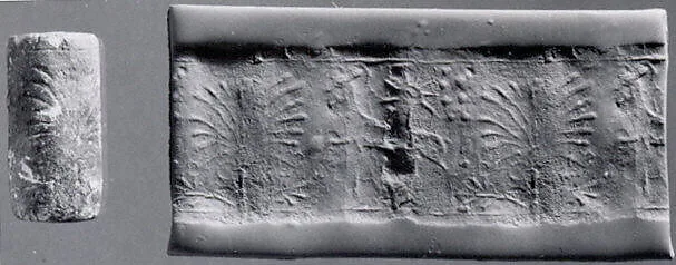 Cylinder seal with animal and divine symbols — Unknown