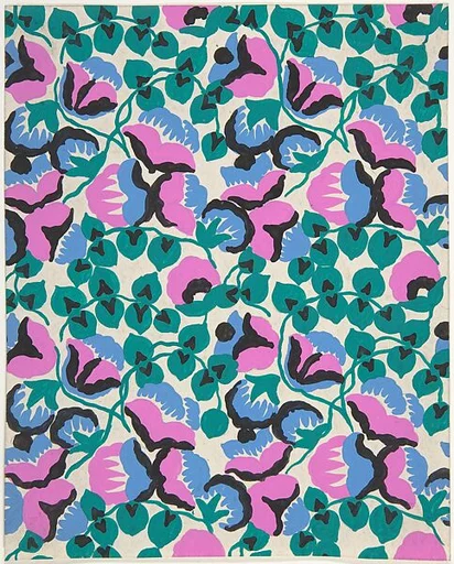 Fabric Design with Sweet Pea Flowers and Vines