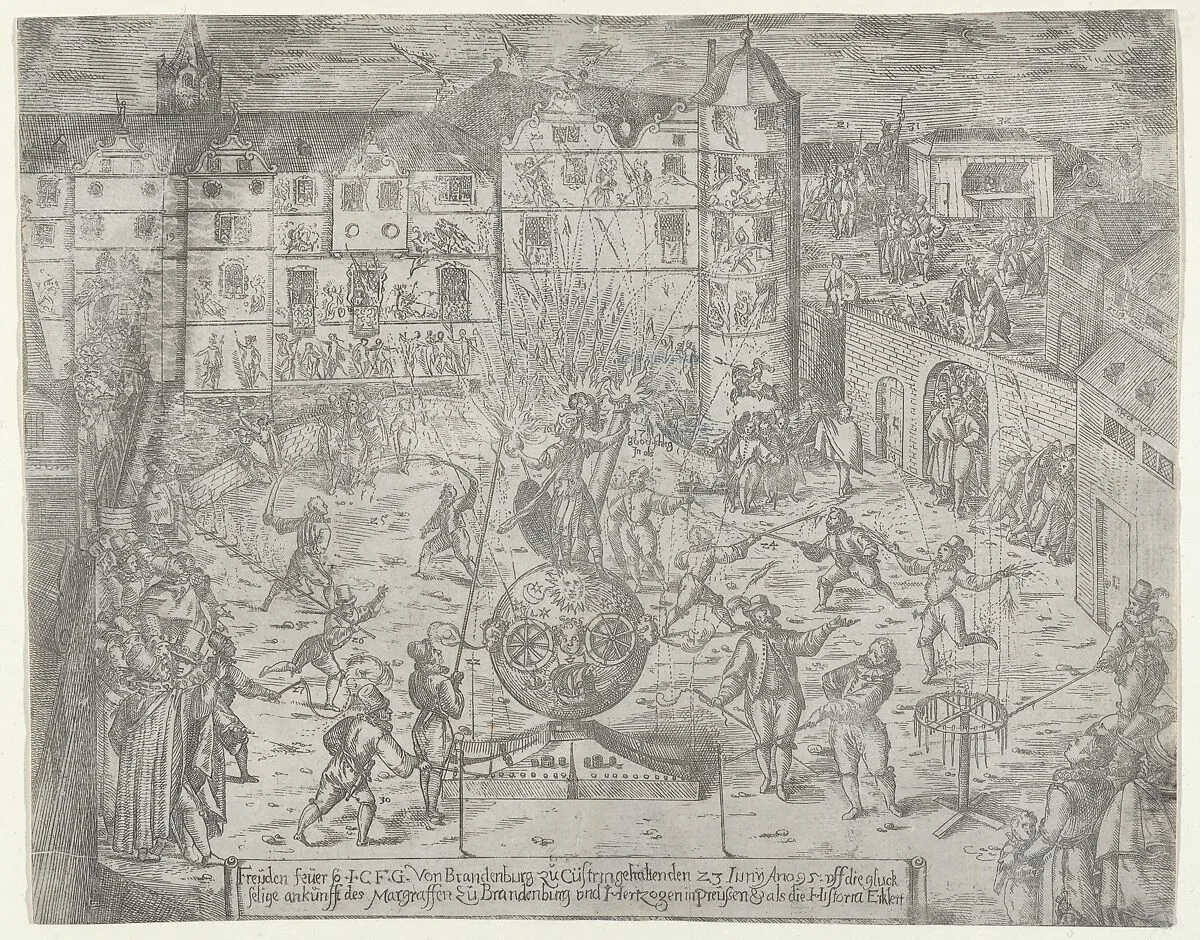 Fireworks on June 23, 1595, for the entry to Küstrin of the Margrave of Brandenburg and Duchess of Prussia — Georg Keller|Philipp Uffenbach