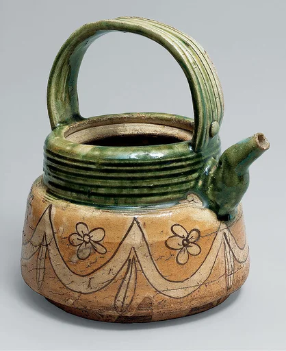 桜幔幕文織部手付水注|Ewer (Suichū) with Cherry Blossoms and Picnic Curtain