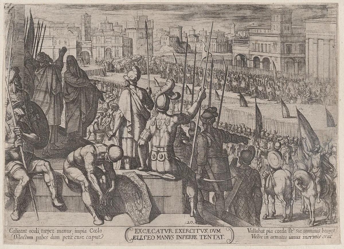 Plate 20: Elisha Bringing the Blinded Syrian Army to the King of Israel, from 'The Battles of the Old Testament' — Antonio Tempesta|Nicolaus van Aelst