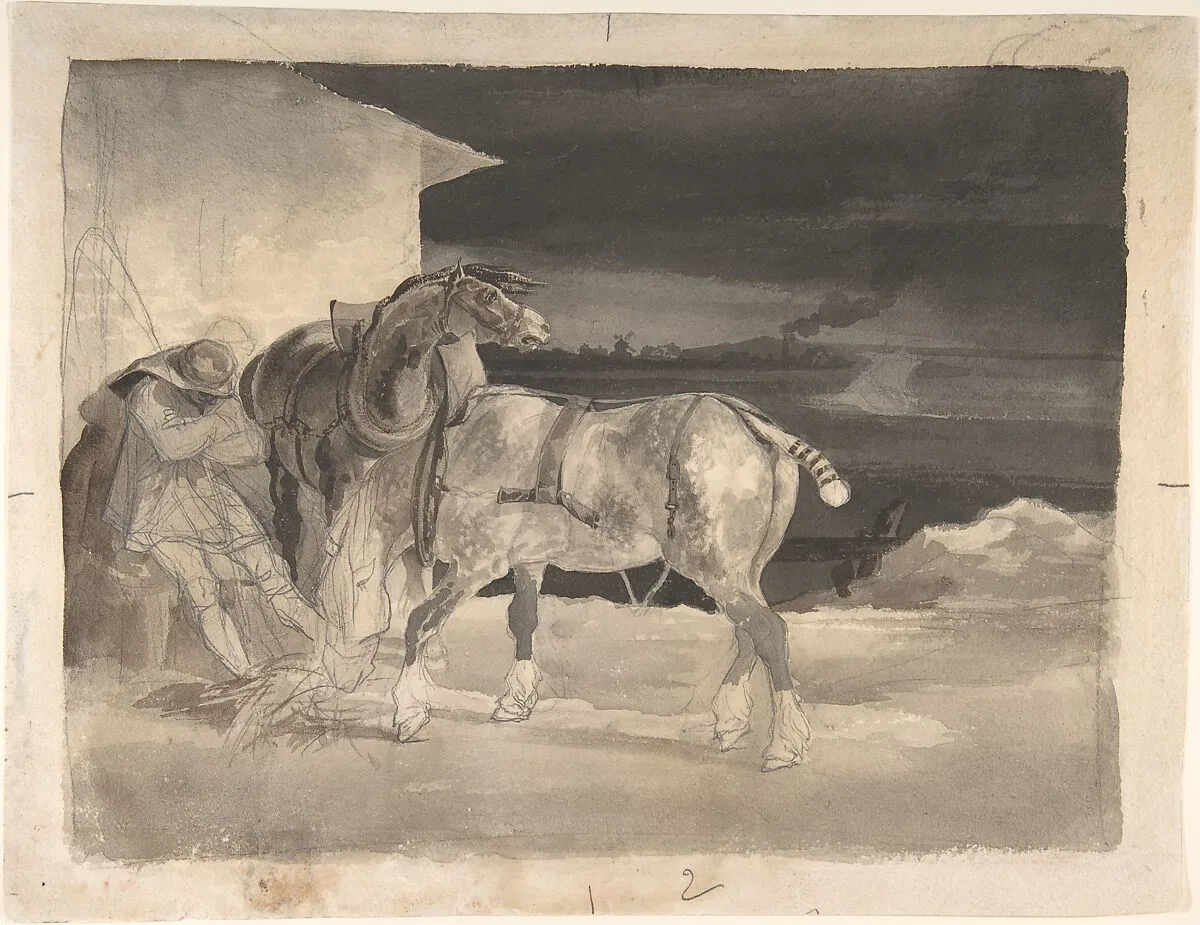 Two Draft Horses with a Sleeping Driver — Théodore Gericault