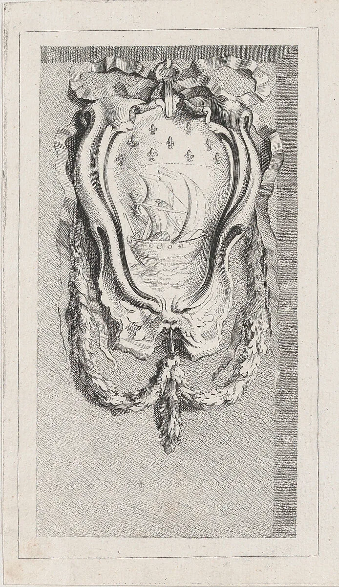 Sailboat within a cartouche, after a bas-relief on the Fontaine des Quatre-Saisons (Paris) — Edme Bouchardon|Anonymous, French, 18th century