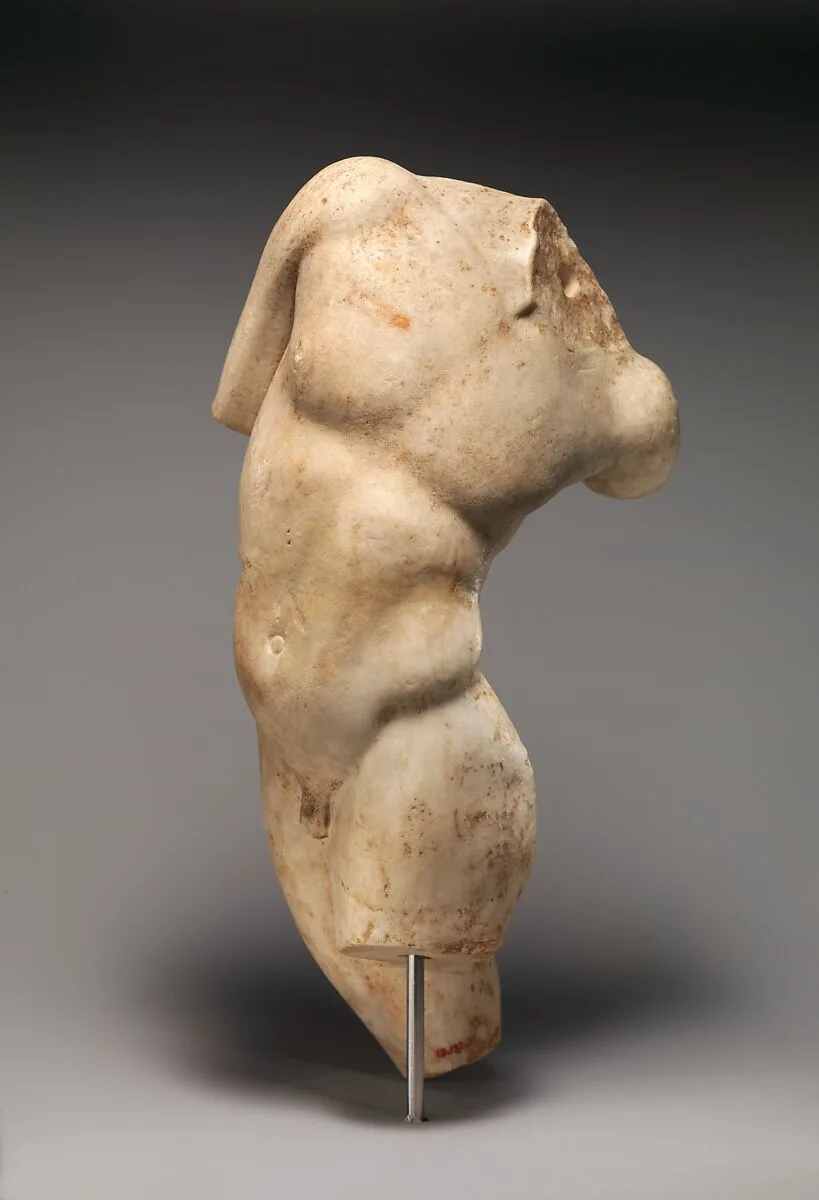 Marble statue of a young satyr turning to look at his tail — Unknown