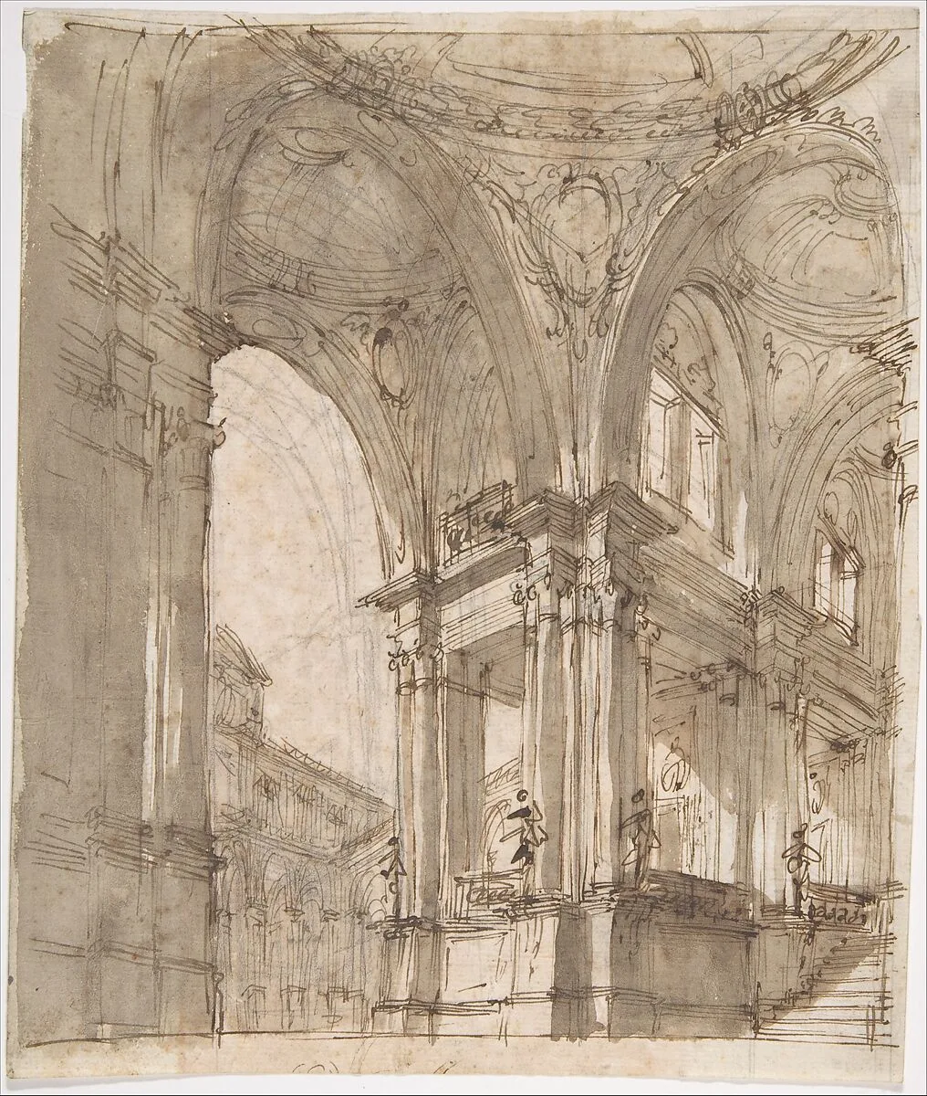 Architectural Study (recto); Separate Sheet with Architectural Drawing (verso) — Filippo Juvarra