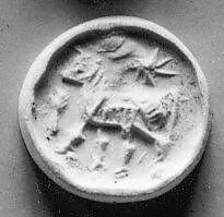 Stamp seal (bifacial disk) with animals and divine symbols — Unknown