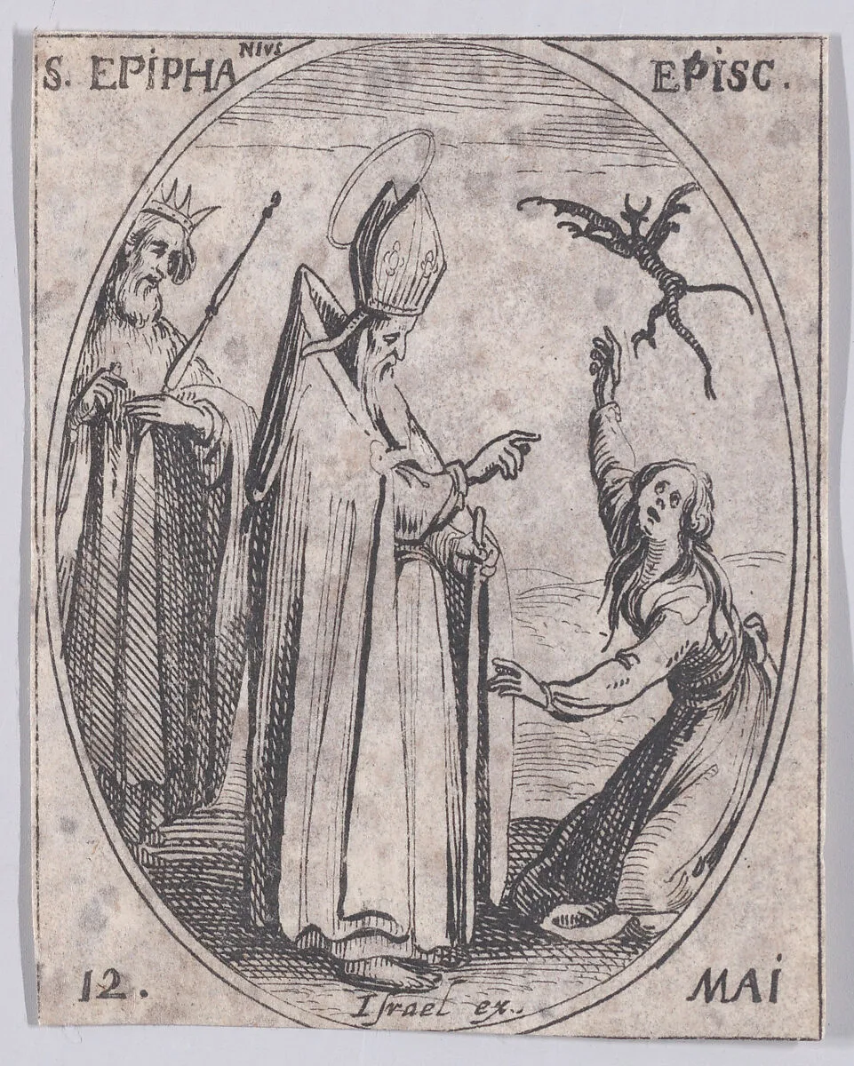 S. Epiphane, évêque (St. Epiphanius, Bishop), May 12th, from "Les Images De Tous Les Saincts et Saintes de L'Année" (Images of All of the Saints and Religious Events of the Year) — Jacques Callot|Israël Henriet