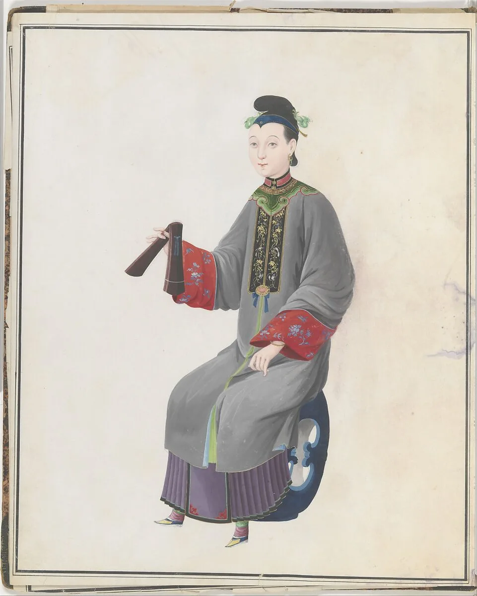 Watercolor of musician playing paiban — Unknown