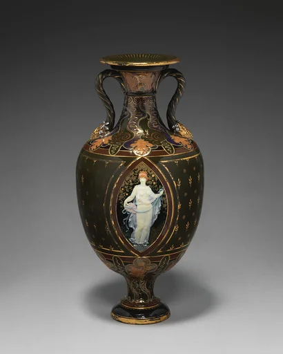 Olive-green ground vase with pâte-sur-pâte decoration