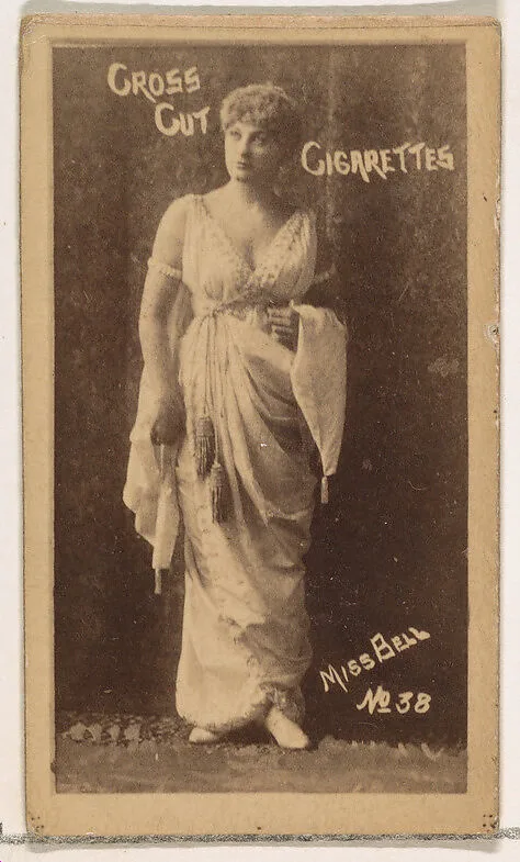 Card Number 38, Miss Bell, from the Actors and Actresses series (N145-1) issued by Duke Sons & Co. to promote Cross Cut Cigarettes — W. Duke, Sons & Co.