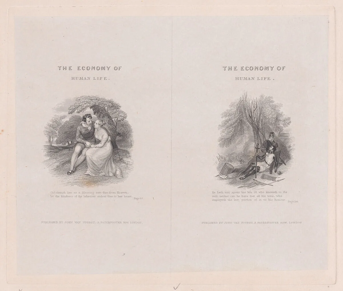 Two illustrations for "The Economy of Human Life" — John van Voorst|Frank Howard|Robert Dodsley