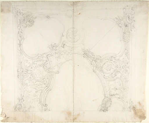 Design for One Half of a Ceiling with Medaillons with Figure Sketches Inside (recto); Design for an Interior Wall Elevation (verso)