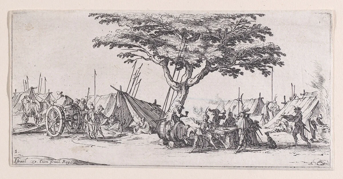 Le Campement (The Camp), from Les Petites Misères de la Guerre (The Little Miseries of War), plate 1 — Jacques Callot|Israël Henriet