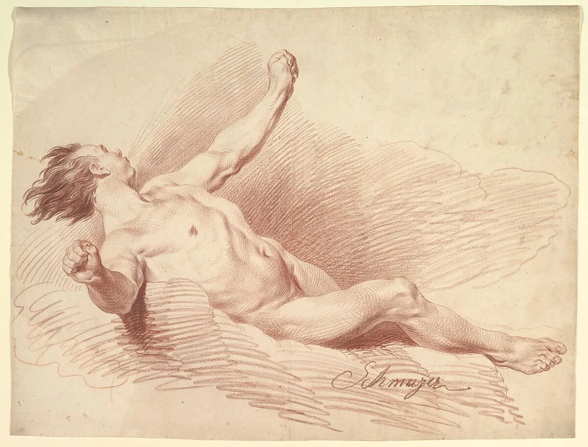 Reclining Male Nude, as Wind God on Clouds — Jakob Matthias Schmutzer