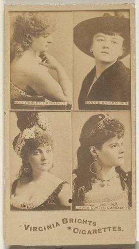 May Hanley, Corsair Co./ Fannie Batchelder/ Laura Curtis, Corsair Co., from the Actors and Actresses series (N45, Type 4) for Virginia Brights Cigarettes