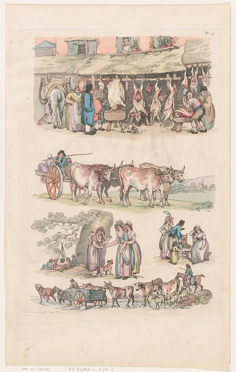 Plate 15, Outlines of Figures, Landscapes and Cattle...for the Use of Learners — Thomas Rowlandson|S. W. Fores