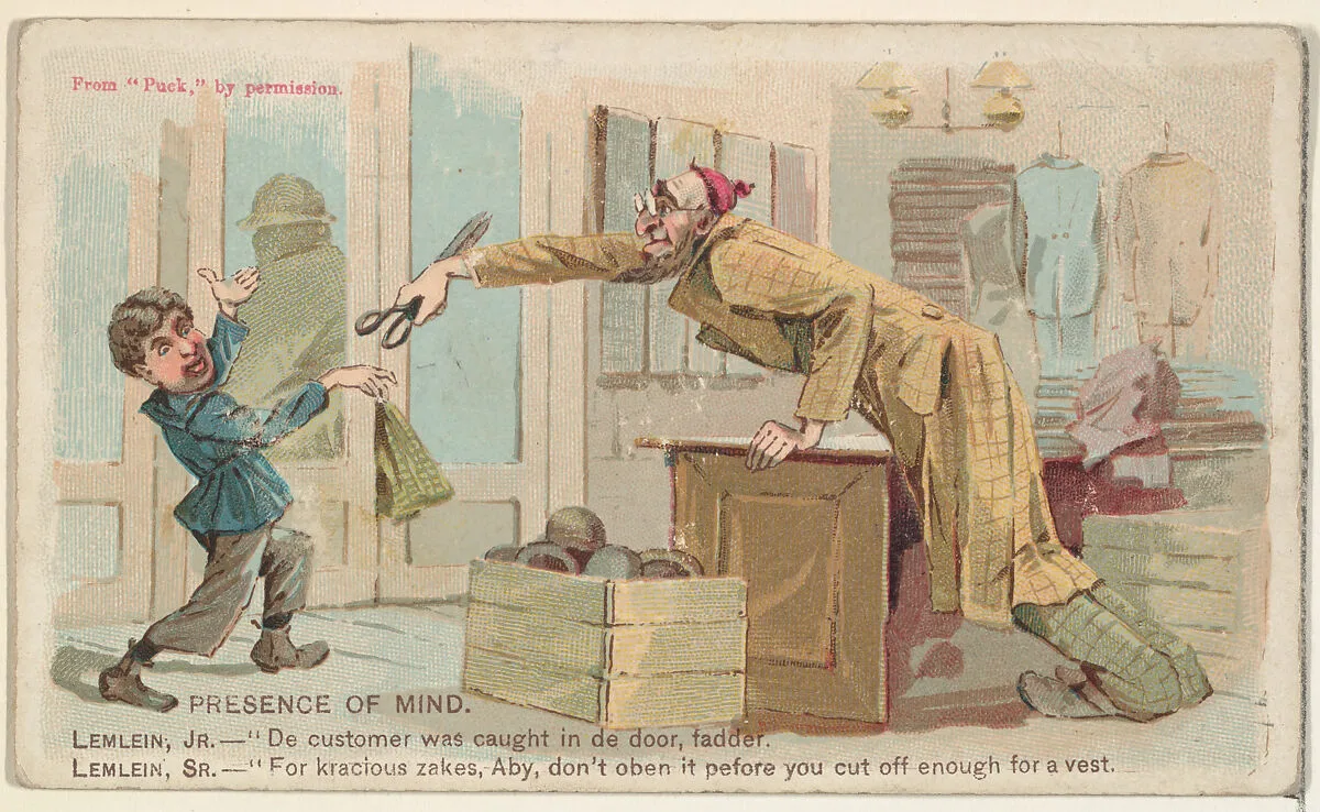 Presence of Mind, from the Snapshots from "Puck" series (N128) issued by Duke Sons & Co. to promote Honest Long Cut Tobacco — Knapp & Company|W. Duke, Sons & Co.