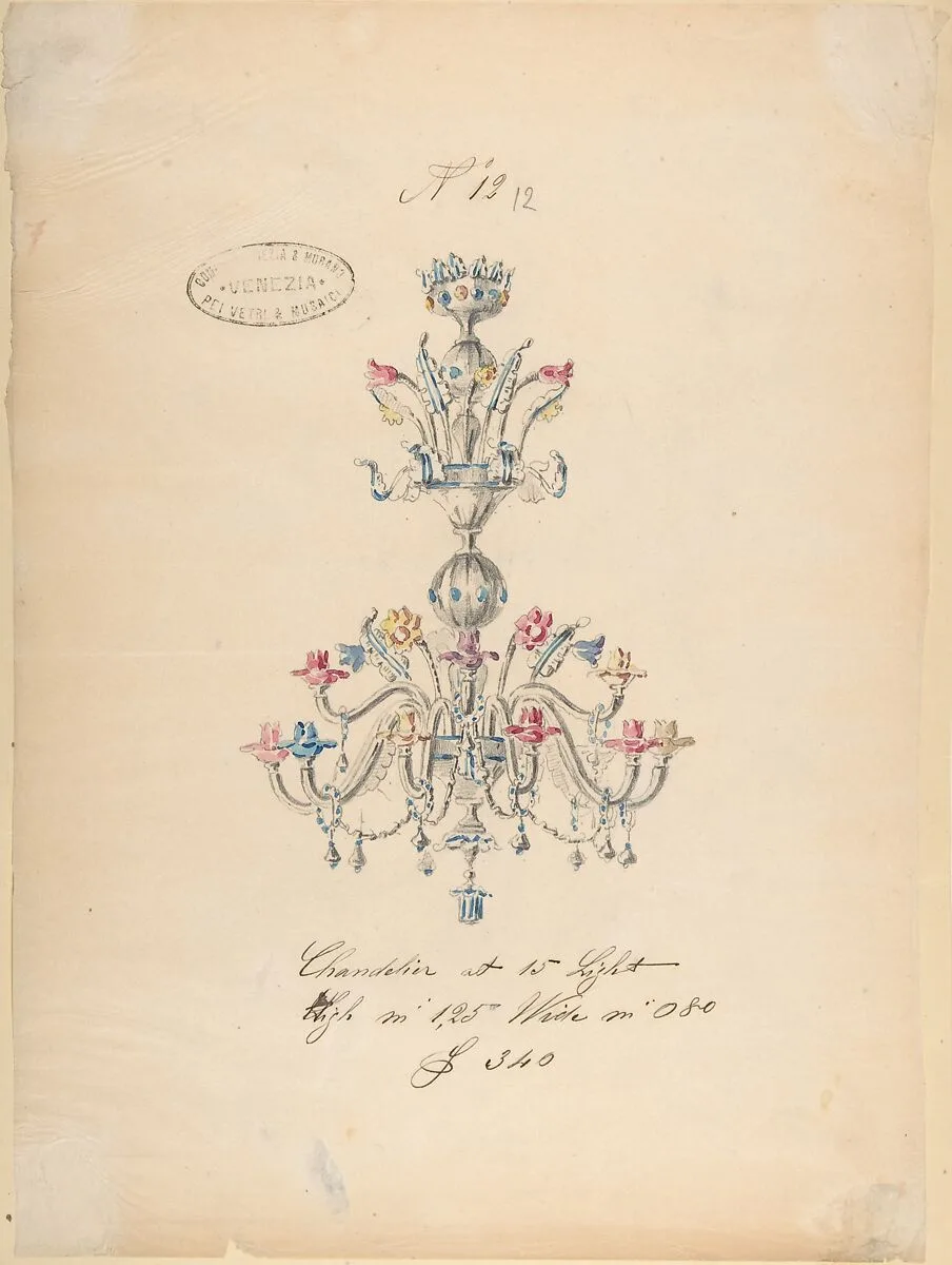 One of Twenty-Three Sheets of Drawings of Glassware (Mirrors, Chandeliers, Goblets, etc.) — Compagnia di Venezia e Murano